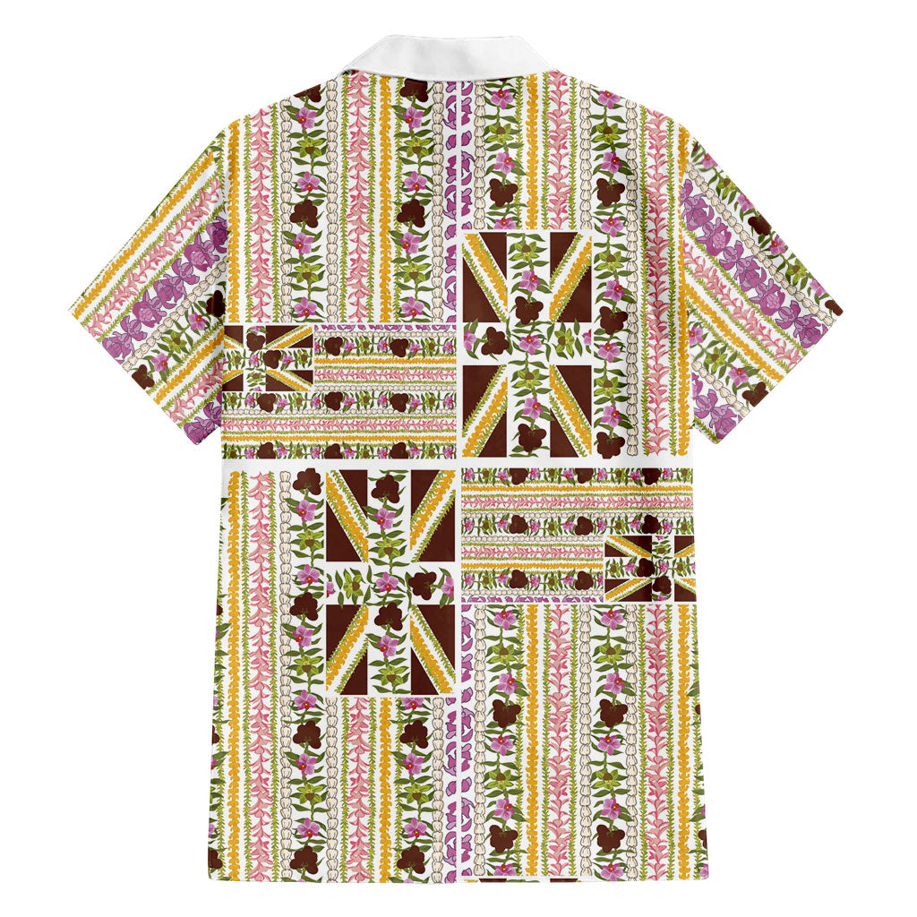 Hawaii Lokelani Pikake Lei Family Matching Off Shoulder Short Dress and Hawaiian Shirt Hawaiian Flag Motif LT9 - Polynesian Pride