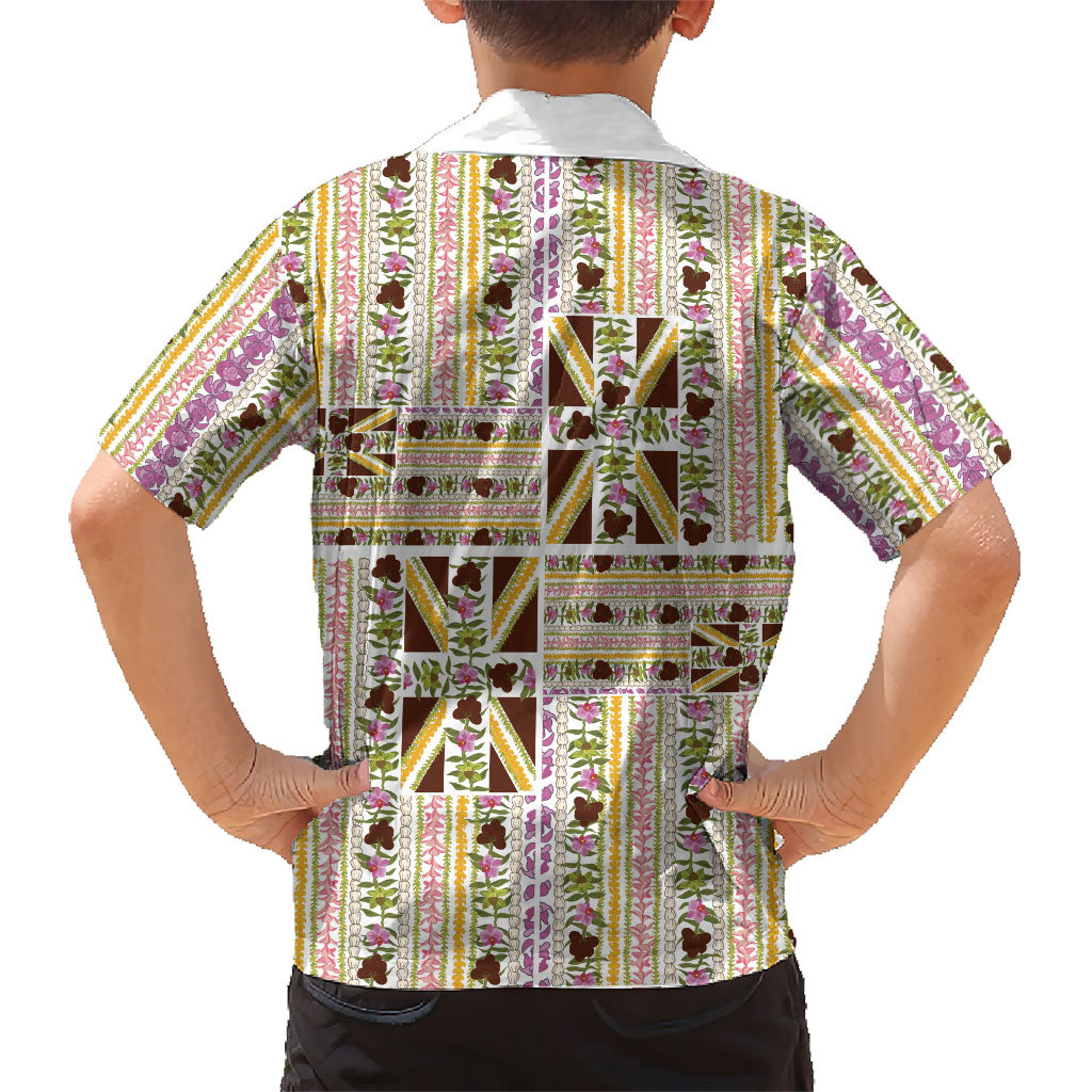 Hawaii Lokelani Pikake Lei Family Matching Puletasi and Hawaiian Shirt Hawaiian Flag Motif LT9 - Polynesian Pride