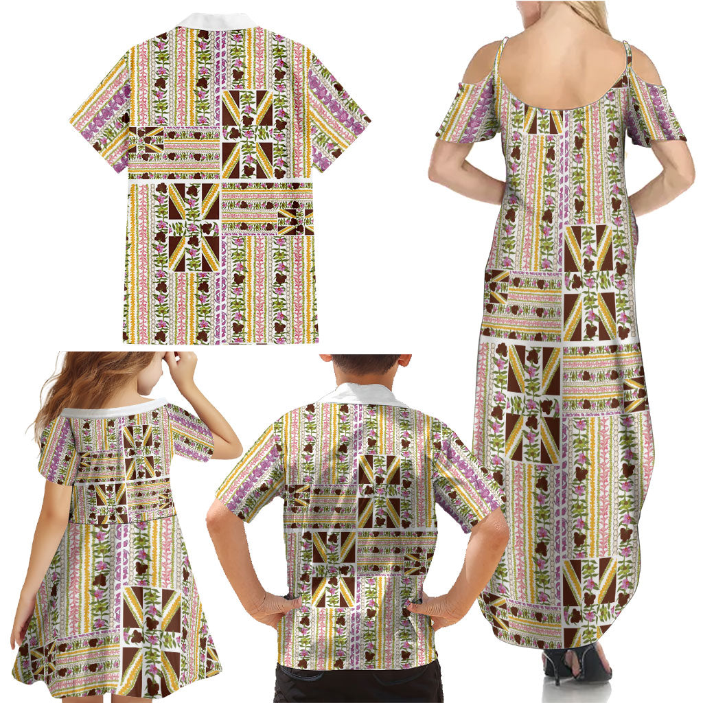 Hawaii Lokelani Pikake Lei Family Matching Summer Maxi Dress and Hawaiian Shirt Hawaiian Flag Motif LT9 - Polynesian Pride