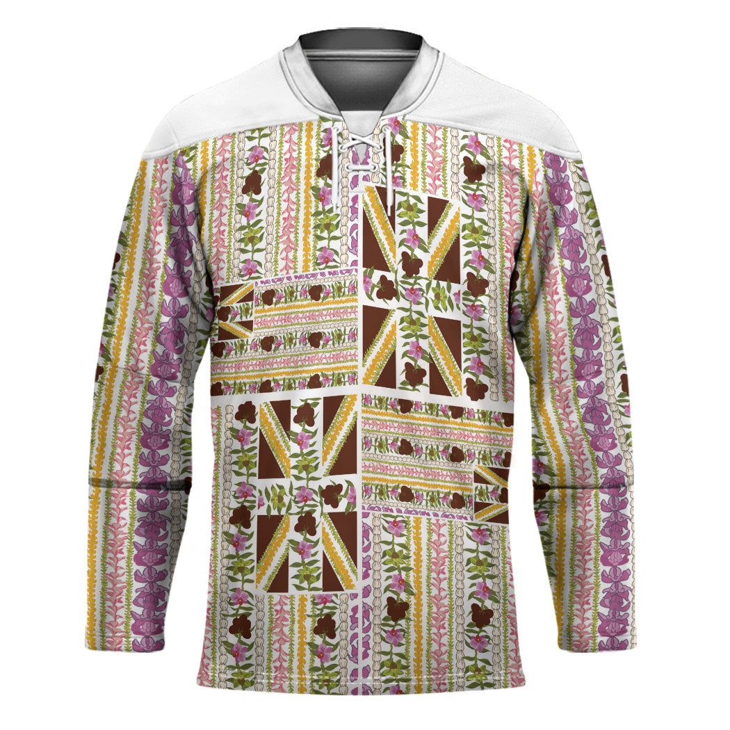 Hawaii Lokelani Pikake Lei Hockey Jersey Hawaiian Flag Motif