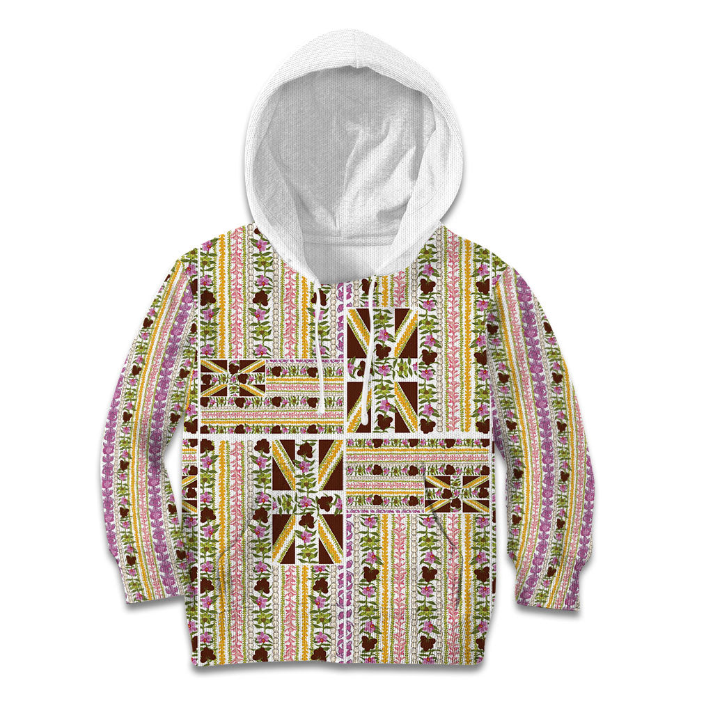 Hawaii Lokelani Pikake Lei Kid Hoodie Hawaiian Flag Motif