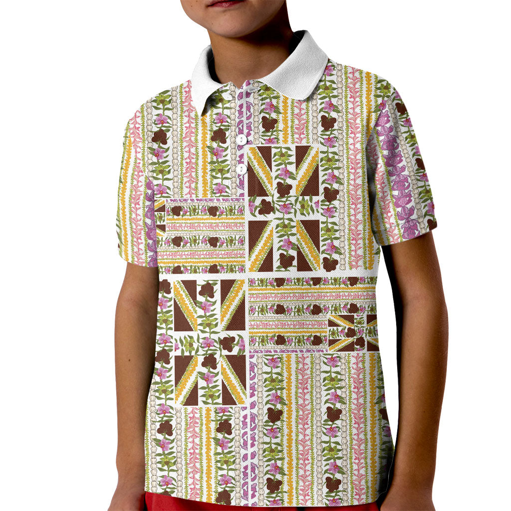 Hawaii Lokelani Pikake Lei Kid Polo Shirt Hawaiian Flag Motif