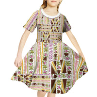 Hawaii Lokelani Pikake Lei Kid Short Sleeve Dress Hawaiian Flag Motif