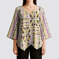 Hawaii Lokelani Pikake Lei Kimono Sleeve Blouse Hawaiian Flag Motif