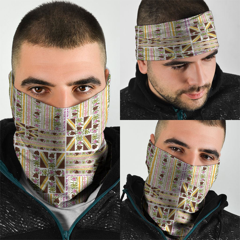Hawaii Lokelani Pikake Lei Neck Gaiter Hawaiian Flag Motif