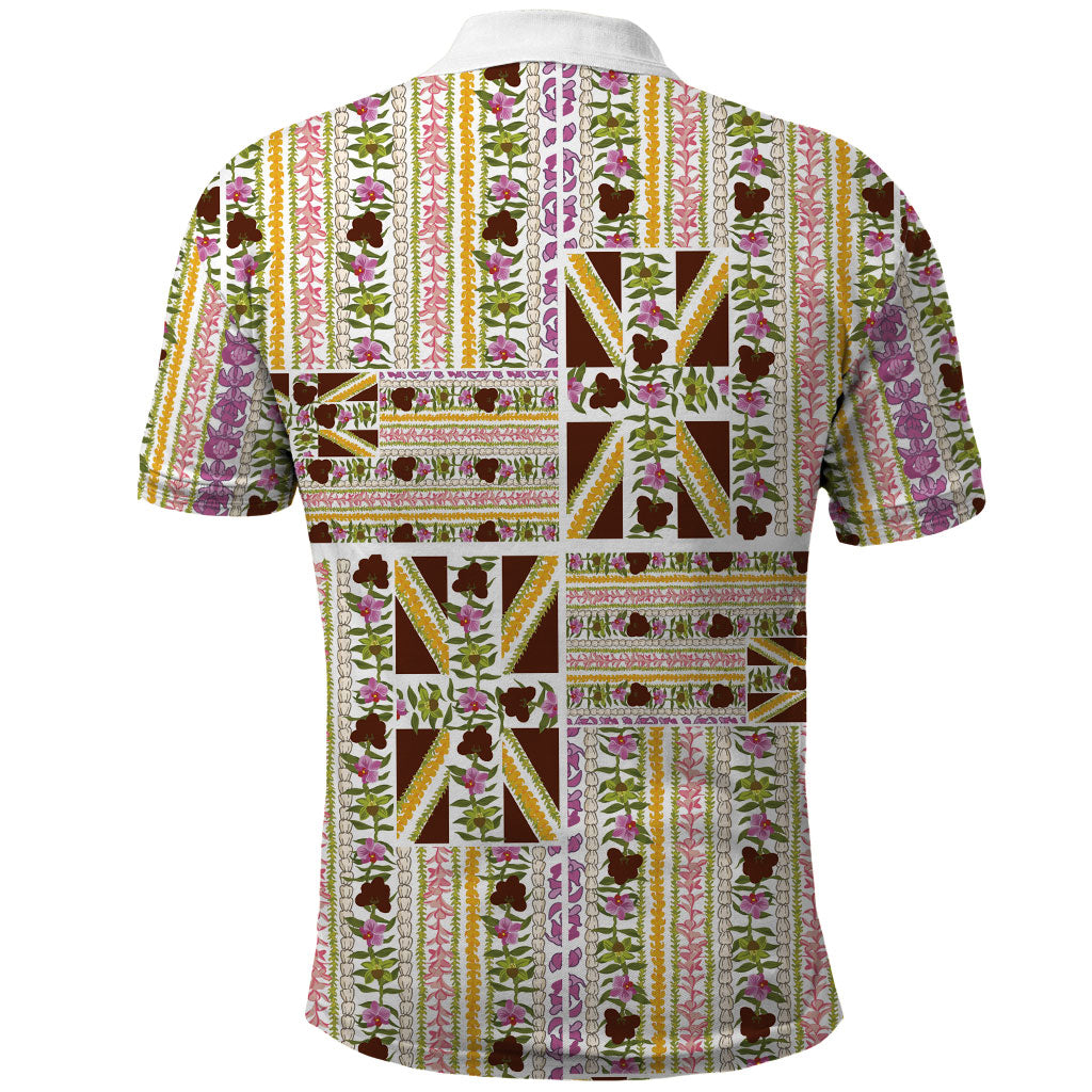 Hawaii Lokelani Pikake Lei Polo Shirt Hawaiian Flag Motif