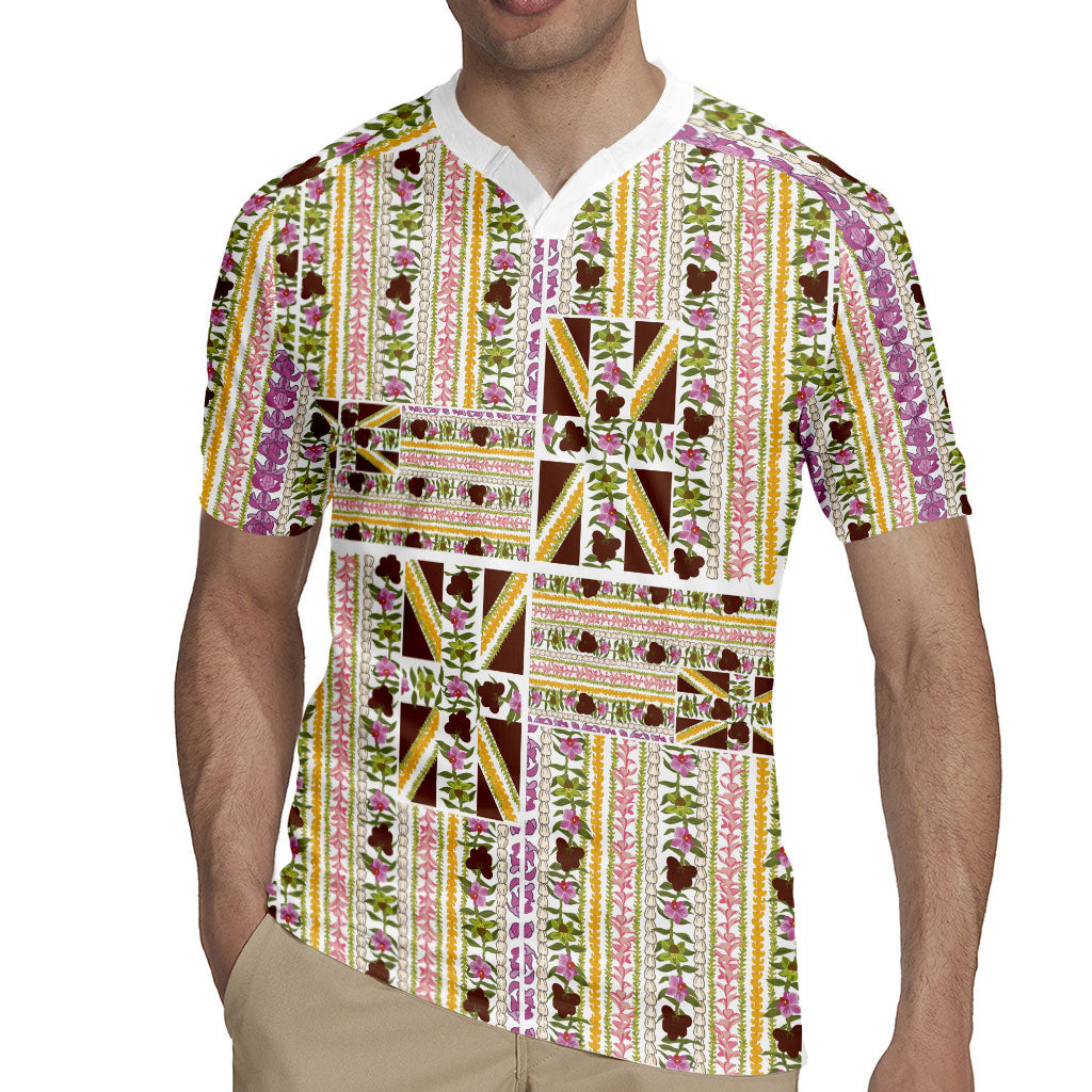 Hawaii Lokelani Pikake Lei Rugby Jersey Hawaiian Flag Motif
