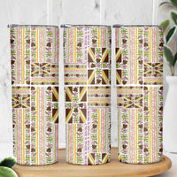 Hawaii Lokelani Pikake Lei Skinny Tumbler Hawaiian Flag Motif LT9 - Polynesian Pride