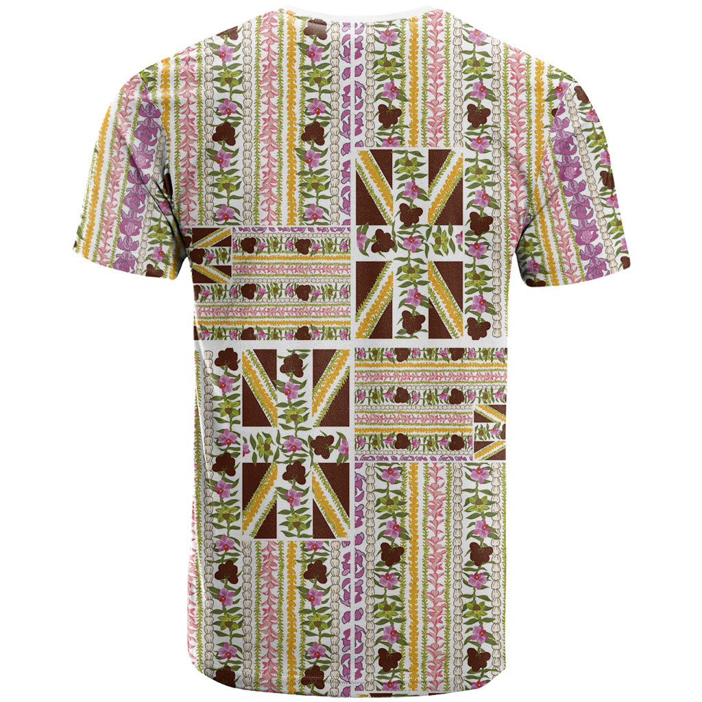 Hawaii Lokelani Pikake Lei T Shirt Hawaiian Flag Motif