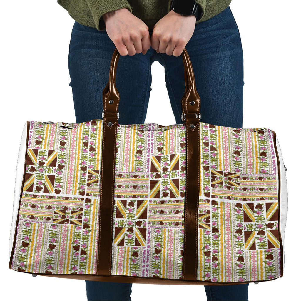 Hawaii Lokelani Pikake Lei Travel Bag Hawaiian Flag Motif LT9 White - Polynesian Pride