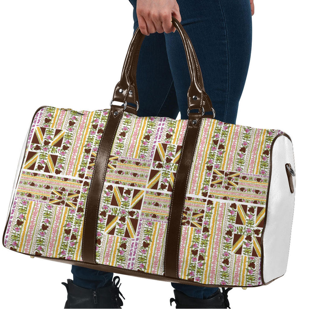 Hawaii Lokelani Pikake Lei Travel Bag Hawaiian Flag Motif LT9 - Polynesian Pride