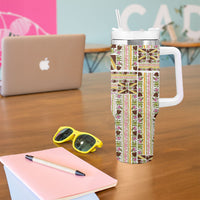 Hawaii Lokelani Pikake Lei Tumbler With Handle Hawaiian Flag Motif