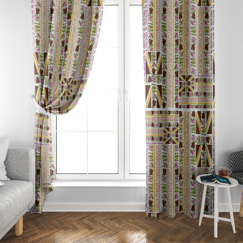 Hawaii Lokelani Pikake Lei Window Curtain Hawaiian Flag Motif
