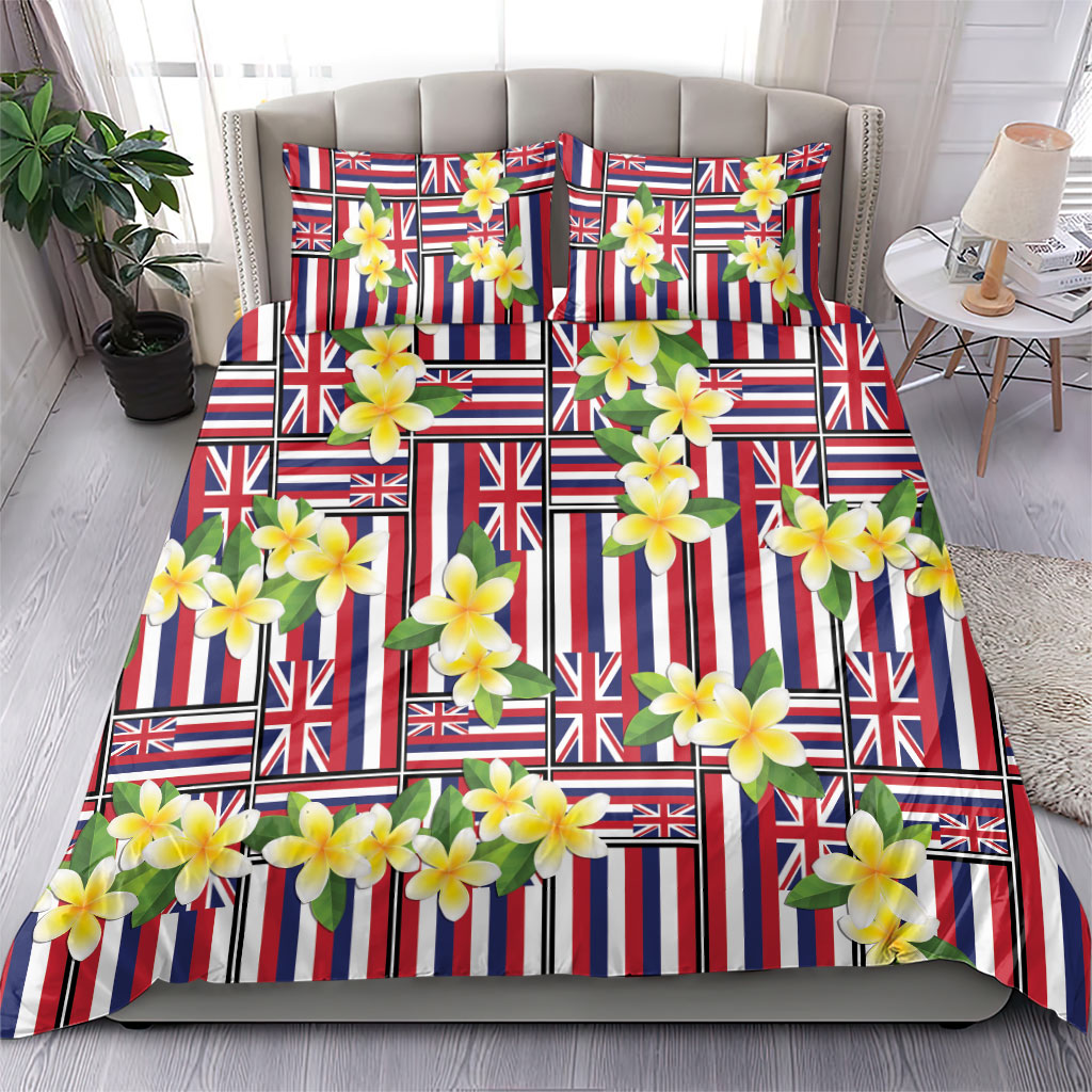 Hawaii Plumeria Lei Bedding Set Hawaiian Flag Motif