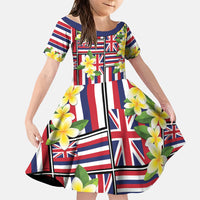 Hawaii Plumeria Lei Family Matching Mermaid Dress and Hawaiian Shirt Hawaiian Flag Motif LT9 Daughter's Dress Red - Polynesian Pride