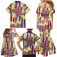 Hawaii Plumeria Lei Family Matching Mermaid Dress and Hawaiian Shirt Hawaiian Flag Motif LT9 - Polynesian Pride