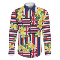 Hawaii Plumeria Lei Family Matching Off Shoulder Maxi Dress and Hawaiian Shirt Hawaiian Flag Motif LT9 Dad's Shirt - Long Sleeve Red - Polynesian Pride