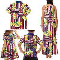 Hawaii Plumeria Lei Family Matching Tank Maxi Dress and Hawaiian Shirt Hawaiian Flag Motif LT9 - Polynesian Pride