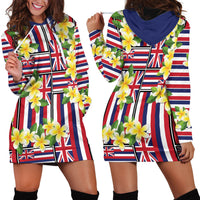 Hawaii Plumeria Lei Hoodie Dress Hawaiian Flag Motif LT9 - Polynesian Pride