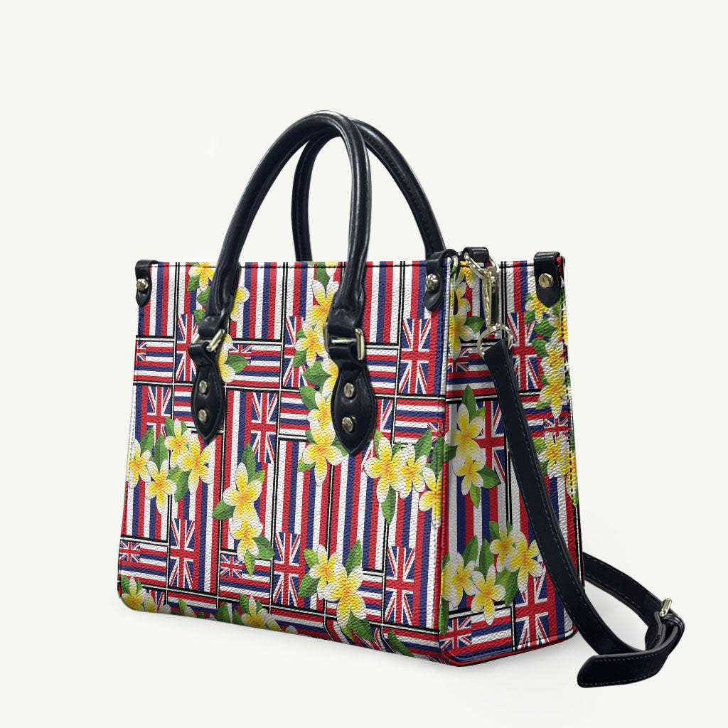 Hawaii Plumeria Lei Leather Bag Hawaiian Flag Motif