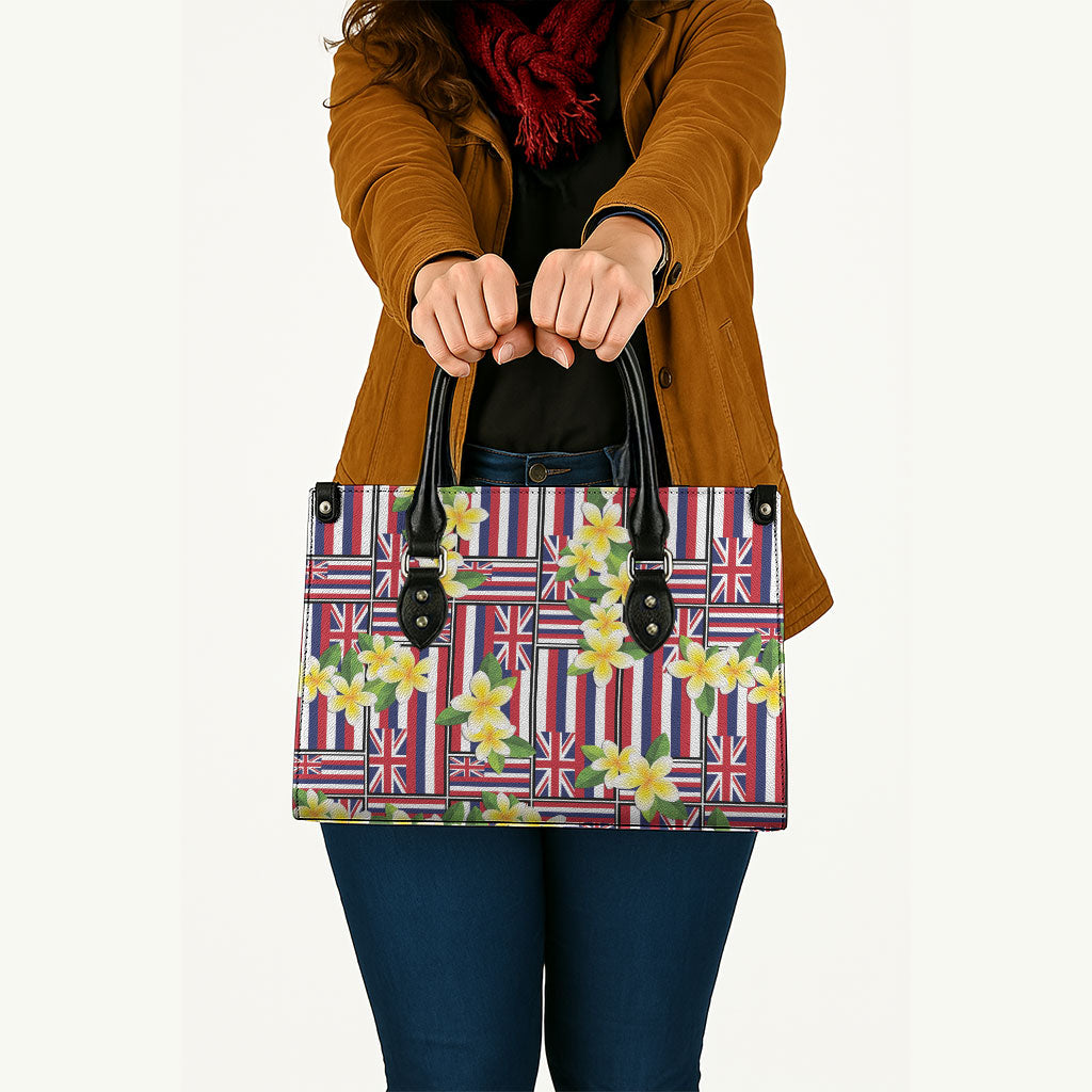 Hawaii Plumeria Lei Leather Bag Hawaiian Flag Motif
