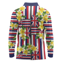 Hawaii Plumeria Lei Long Sleeve Polo Shirt Hawaiian Flag Motif