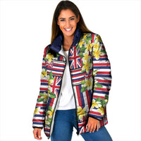 Hawaii Plumeria Lei Padded Jacket Hawaiian Flag Motif