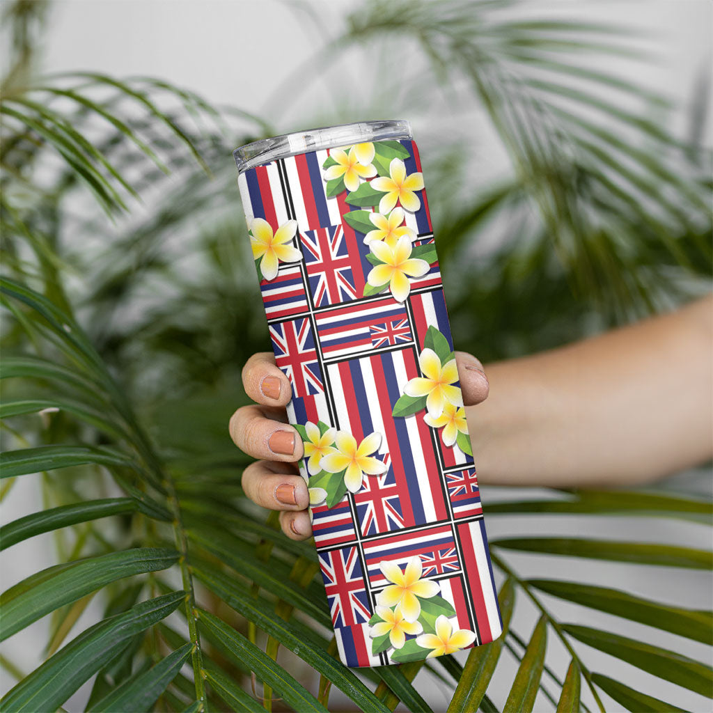 Hawaii Plumeria Lei Skinny Tumbler Hawaiian Flag Motif LT9 - Polynesian Pride