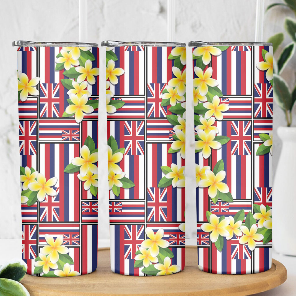 Hawaii Plumeria Lei Skinny Tumbler Hawaiian Flag Motif LT9 - Polynesian Pride