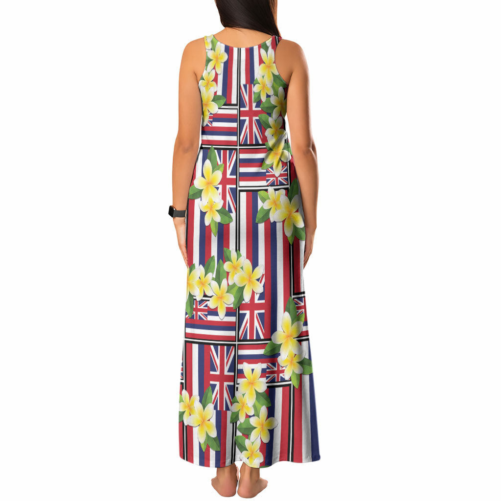 Hawaii Plumeria Lei Tank Maxi Dress Hawaiian Flag Motif LT9 - Polynesian Pride