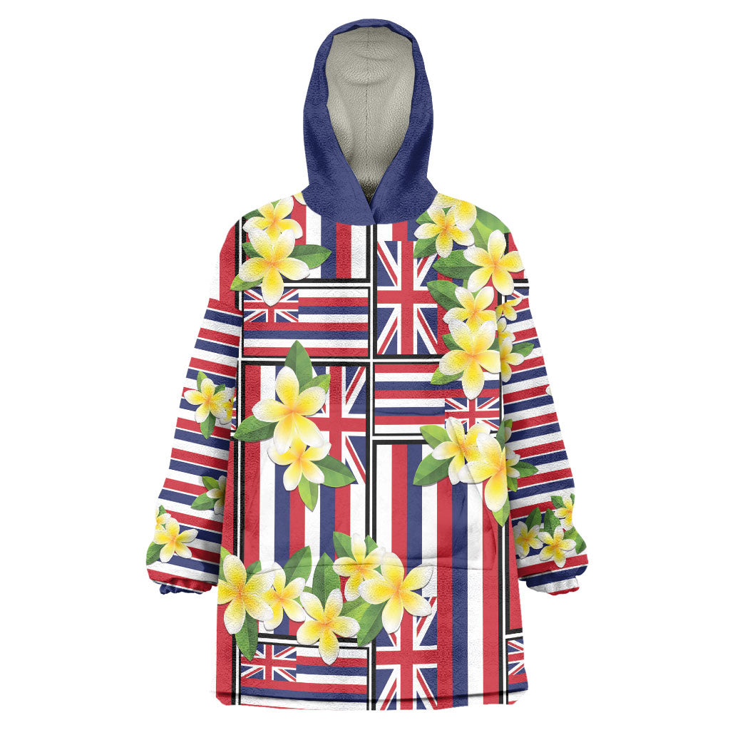 Hawaii Plumeria Lei Wearable Blanket Hoodie Hawaiian Flag Motif