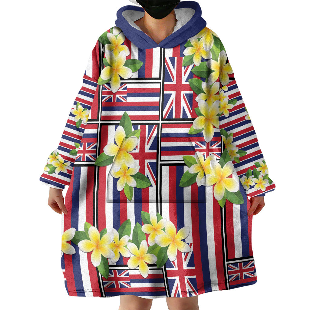 Hawaii Plumeria Lei Wearable Blanket Hoodie Hawaiian Flag Motif