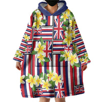 Hawaii Plumeria Lei Wearable Blanket Hoodie Hawaiian Flag Motif