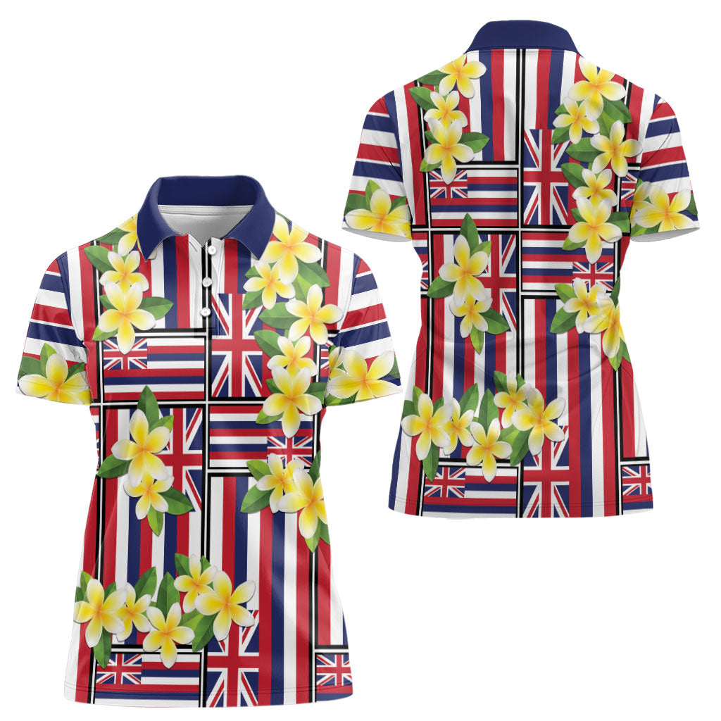 Hawaii Plumeria Lei Women Polo Shirt Hawaiian Flag Motif LT9 - Polynesian Pride