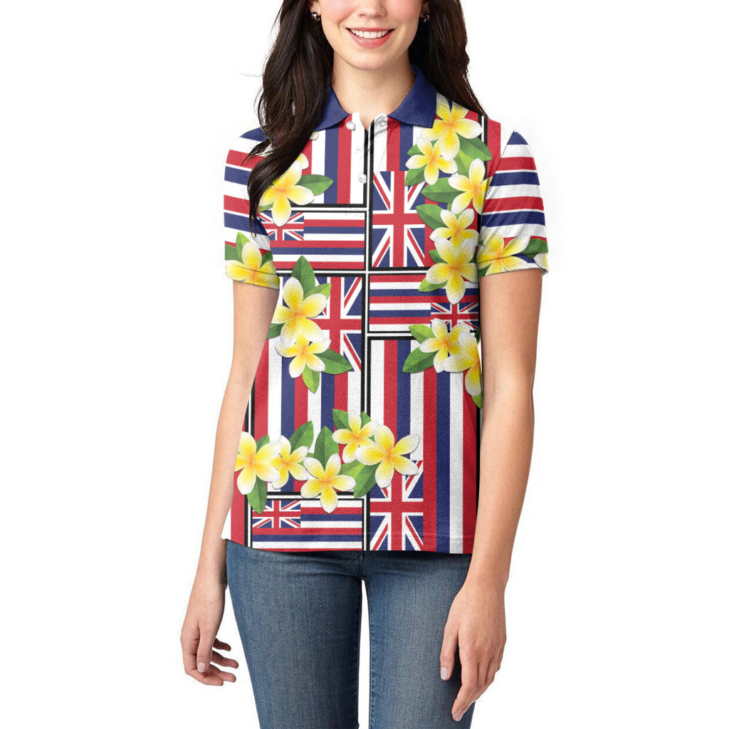 Hawaii Plumeria Lei Women Polo Shirt Hawaiian Flag Motif LT9 - Polynesian Pride