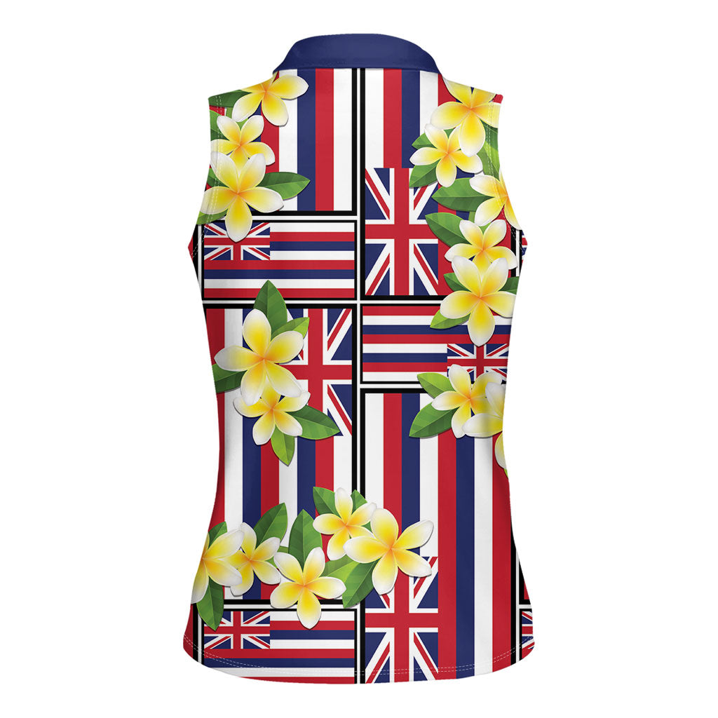 Hawaii Plumeria Lei Women Sleeveless Polo Shirt Hawaiian Flag Motif LT9 - Polynesian Pride
