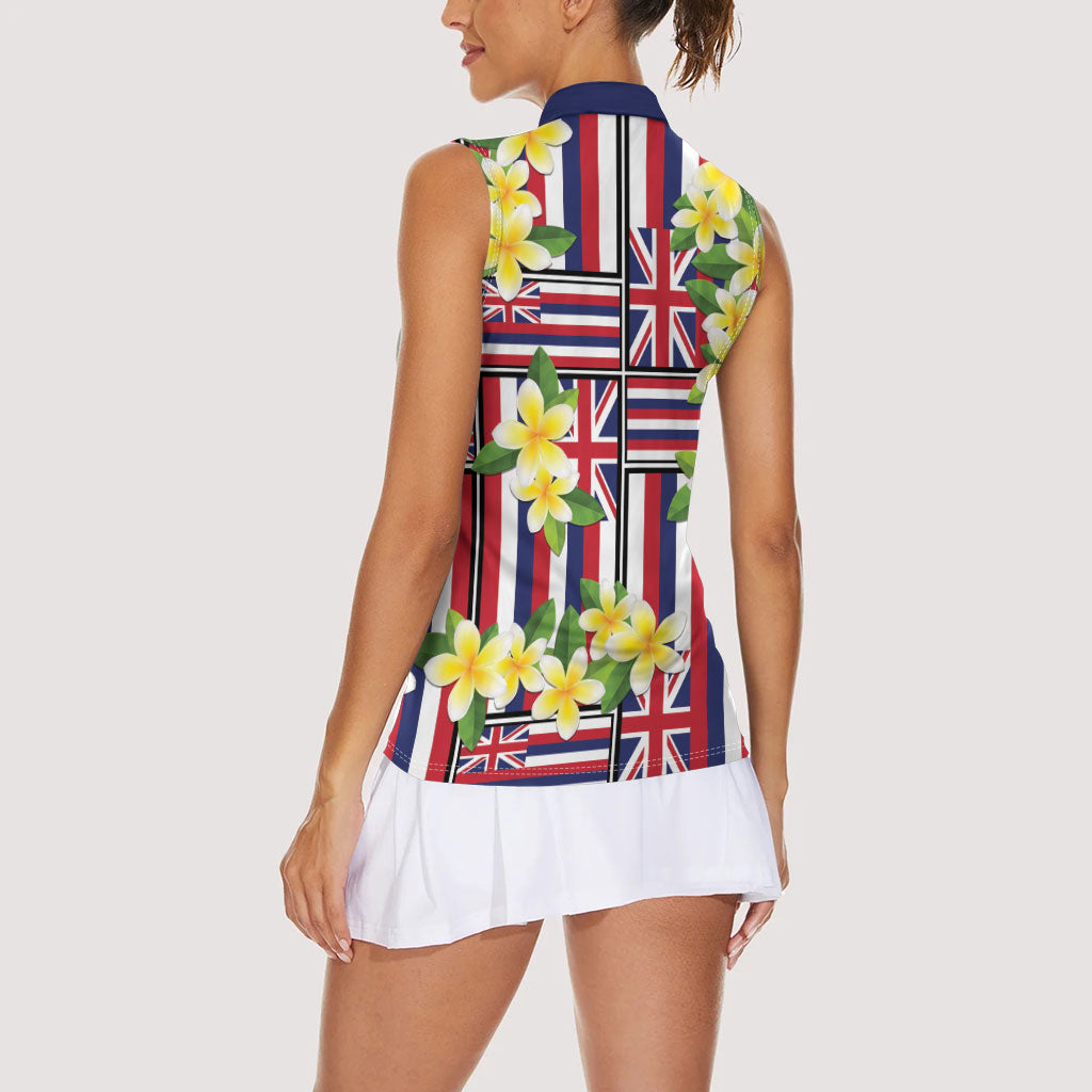 Hawaii Plumeria Lei Women Sleeveless Polo Shirt Hawaiian Flag Motif LT9 - Polynesian Pride
