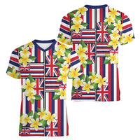 Hawaii Plumeria Lei Women V-Neck T-Shirt Hawaiian Flag Motif LT9 - Polynesian Pride