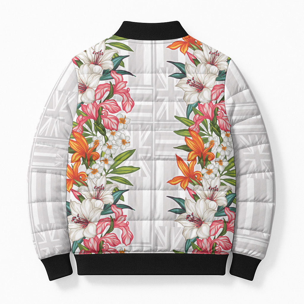 Hawaii Tropical Twist Lei Bomber Puffer Jacket Hawaiian Flag Motif