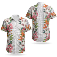 Hawaii Tropical Twist Lei Couples Matching Off Shoulder Short Dress and Hawaiian Shirt Hawaiian Flag Motif LT9 - Polynesian Pride