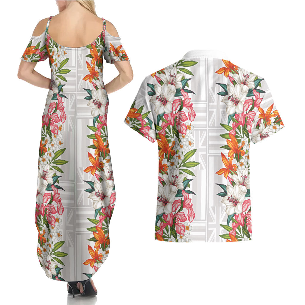 Hawaii Tropical Twist Lei Couples Matching Summer Maxi Dress and Hawaiian Shirt Hawaiian Flag Motif LT9 - Polynesian Pride
