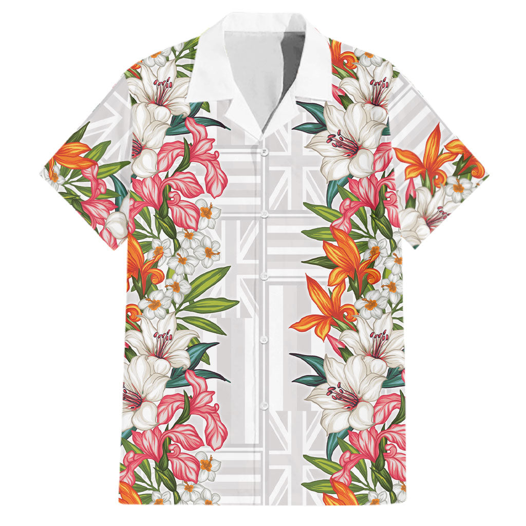 Hawaii Tropical Twist Lei Family Matching Off The Shoulder Long Sleeve Dress and Hawaiian Shirt Hawaiian Flag Motif LT9 Dad's Shirt - Short Sleeve White - Polynesian Pride