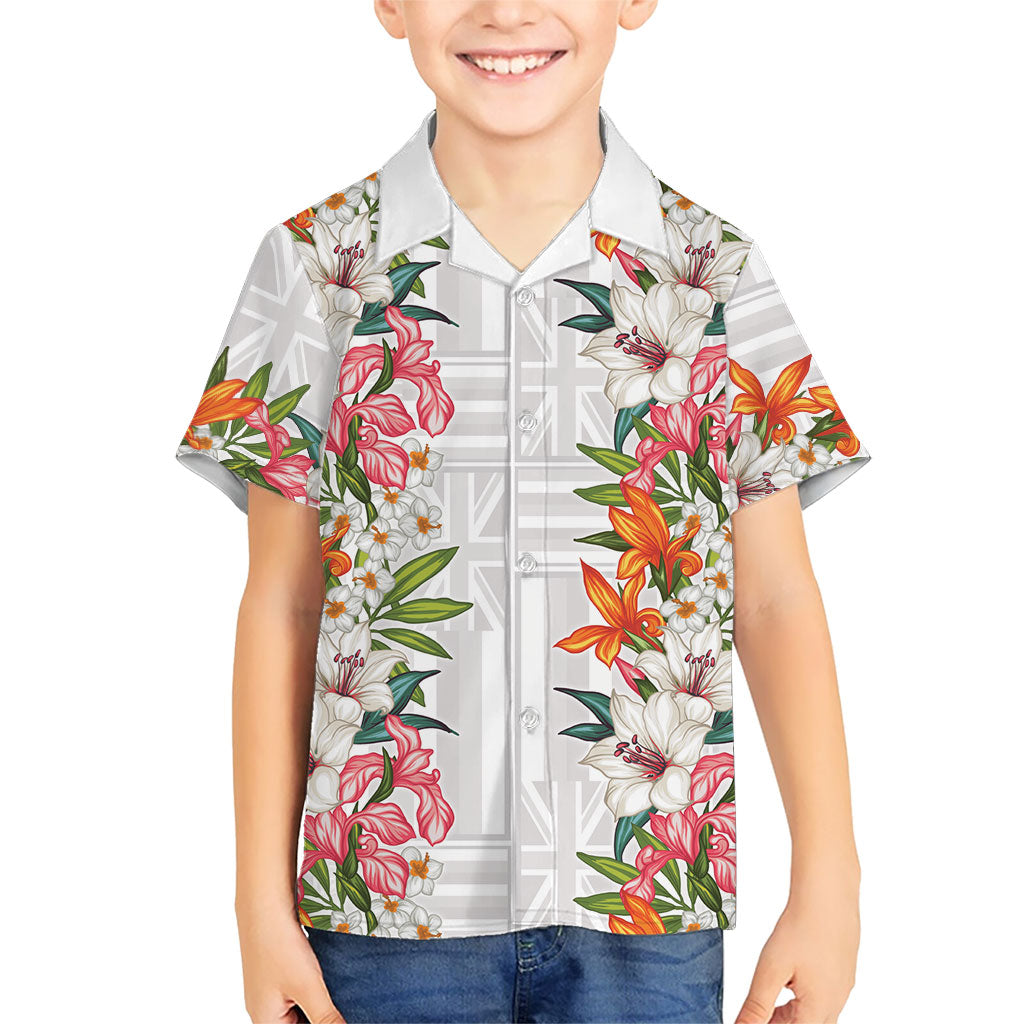 Hawaii Tropical Twist Lei Family Matching Off Shoulder Maxi Dress and Hawaiian Shirt Hawaiian Flag Motif LT9 Son's Shirt White - Polynesian Pride