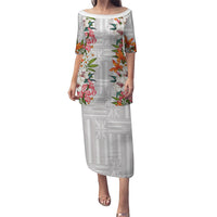 Hawaii Tropical Twist Lei Family Matching Puletasi and Hawaiian Shirt Hawaiian Flag Motif LT9 Mom's Dress White - Polynesian Pride