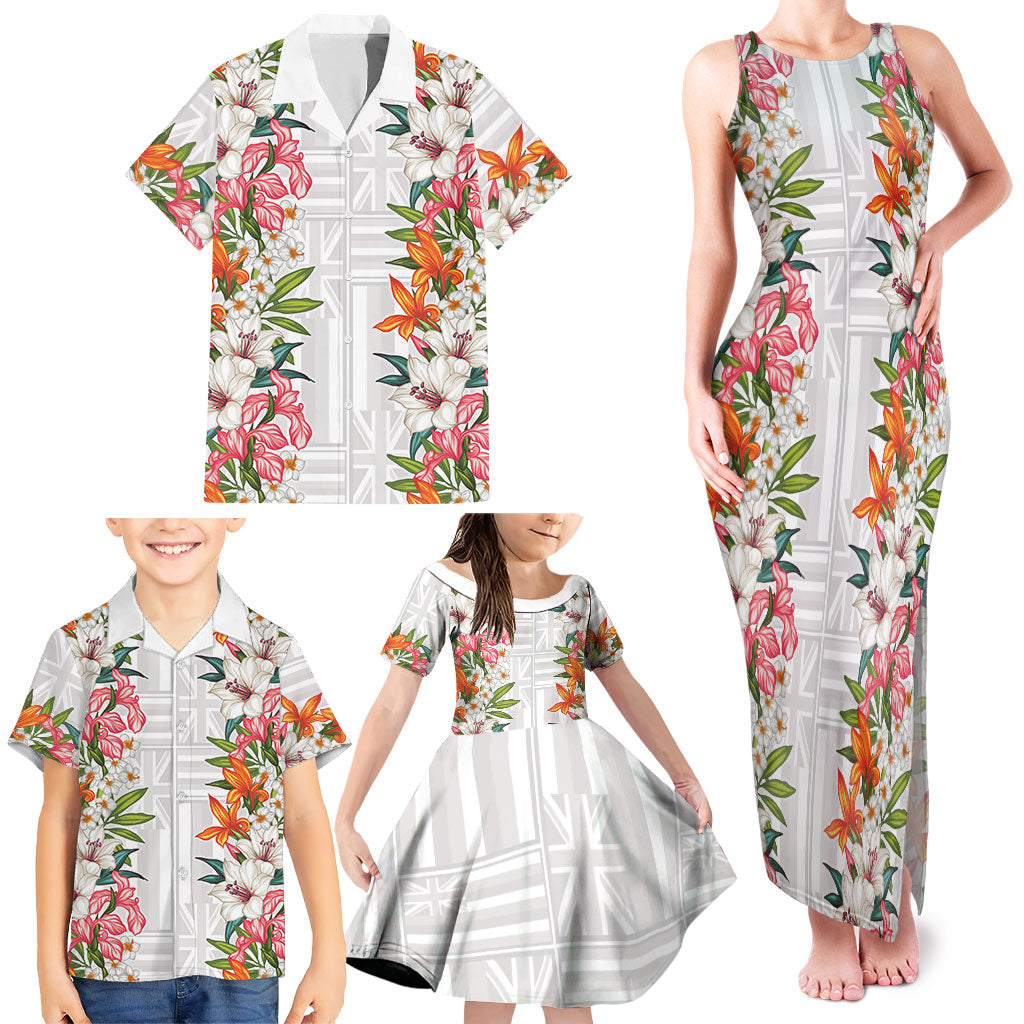 Hawaii Tropical Twist Lei Family Matching Tank Maxi Dress and Hawaiian Shirt Hawaiian Flag Motif LT9 - Polynesian Pride