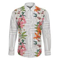 Hawaii Tropical Twist Lei Family Matching Tank Maxi Dress and Hawaiian Shirt Hawaiian Flag Motif LT9 Dad's Shirt - Long Sleeve White - Polynesian Pride