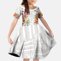 Hawaii Tropical Twist Lei Kid Short Sleeve Dress Hawaiian Flag Motif