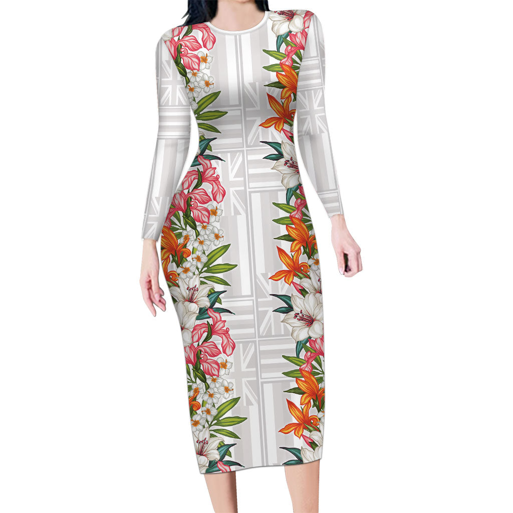 Hawaii Tropical Twist Lei Long Sleeve Bodycon Dress Hawaiian Flag Motif