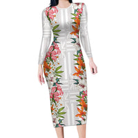 Hawaii Tropical Twist Lei Long Sleeve Bodycon Dress Hawaiian Flag Motif