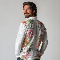 Hawaii Tropical Twist Lei Long Sleeve Polo Shirt Hawaiian Flag Motif